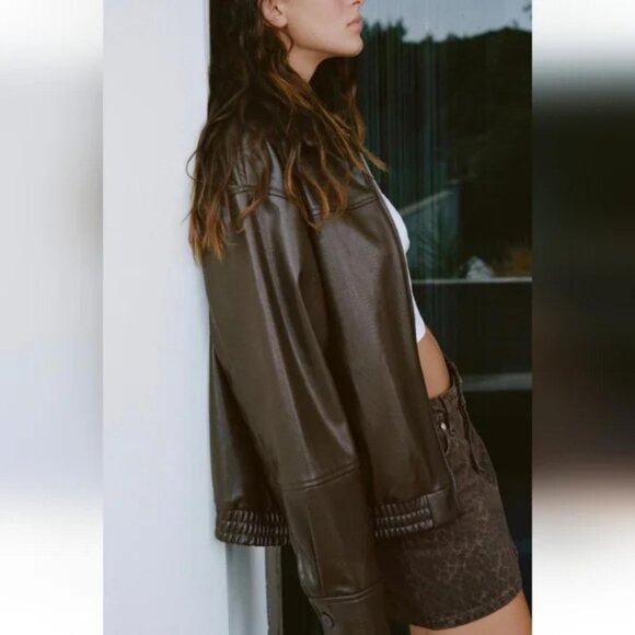 ZARA FAUX LEATHER BOMBER JACKET - Picture 1 of 7